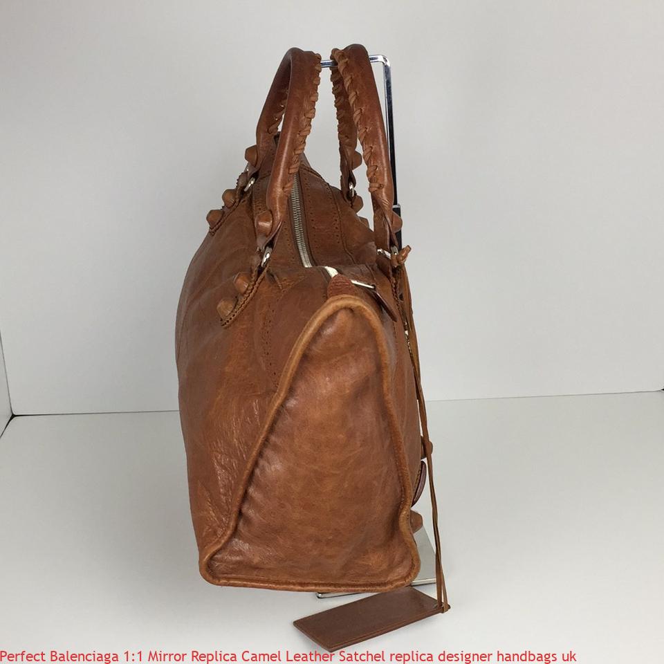 Perfect Balenciaga 1:1 Mirror Replica Camel Leather Satchel replica designer handbags uk ...